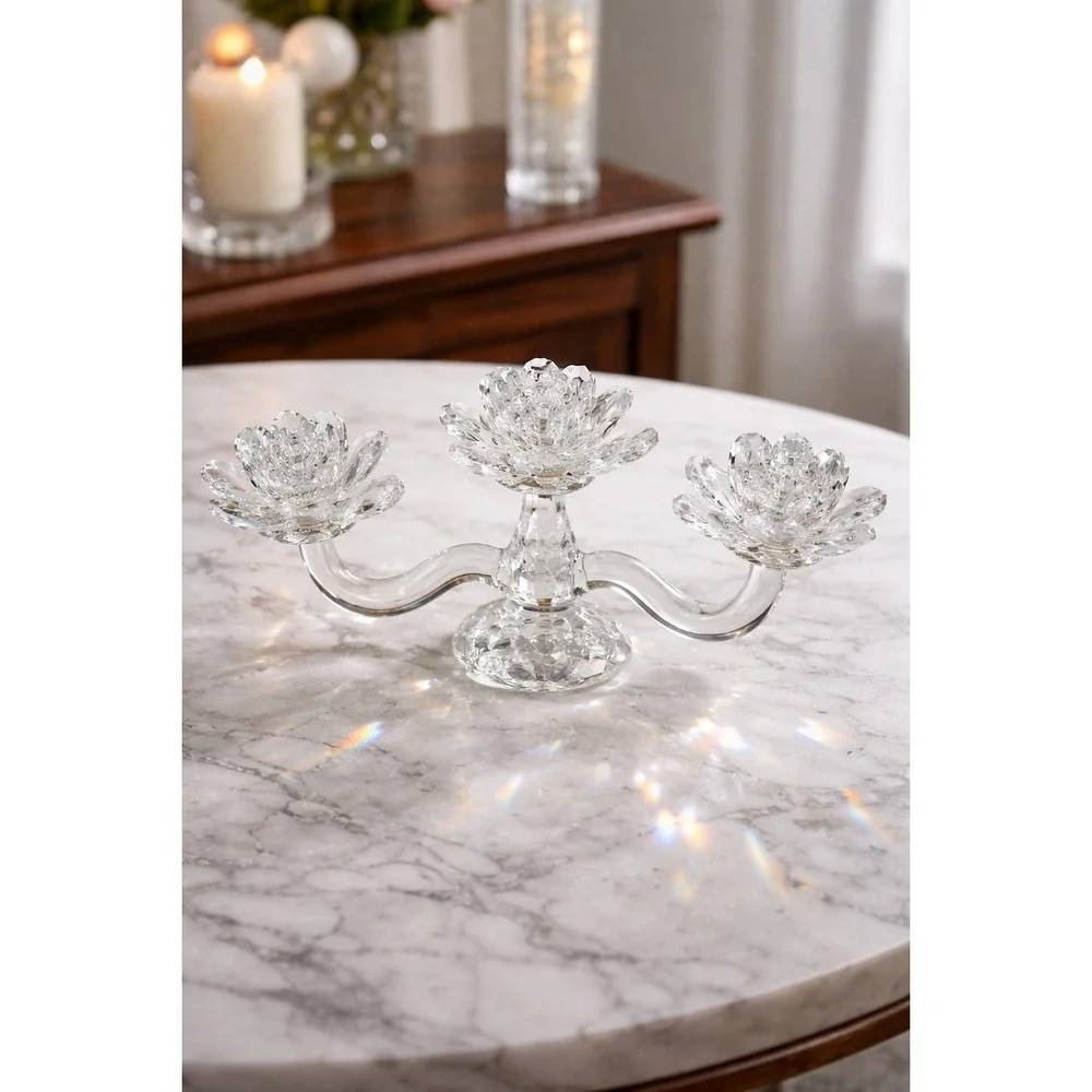 SORELLE Crystal Lotus Candle Holders Set Of 3 Convertible Candelabra Candlestick